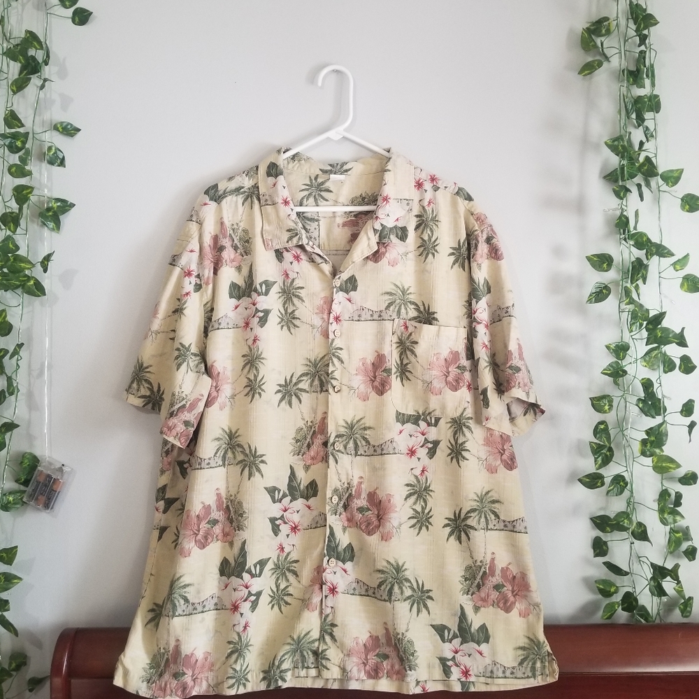 Classics Exclusive Wear Mens Button Up Floral Palm Trees Hawaiian Shirt XXL